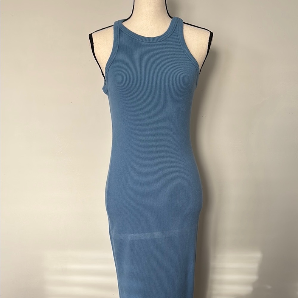 Sleeveless Blue Ribbed Dress